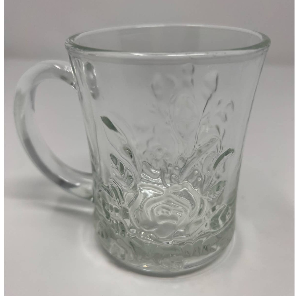 Indonesia Embossed Rose Clear Mug‎ 3 3/4" Tall x 3" Wide